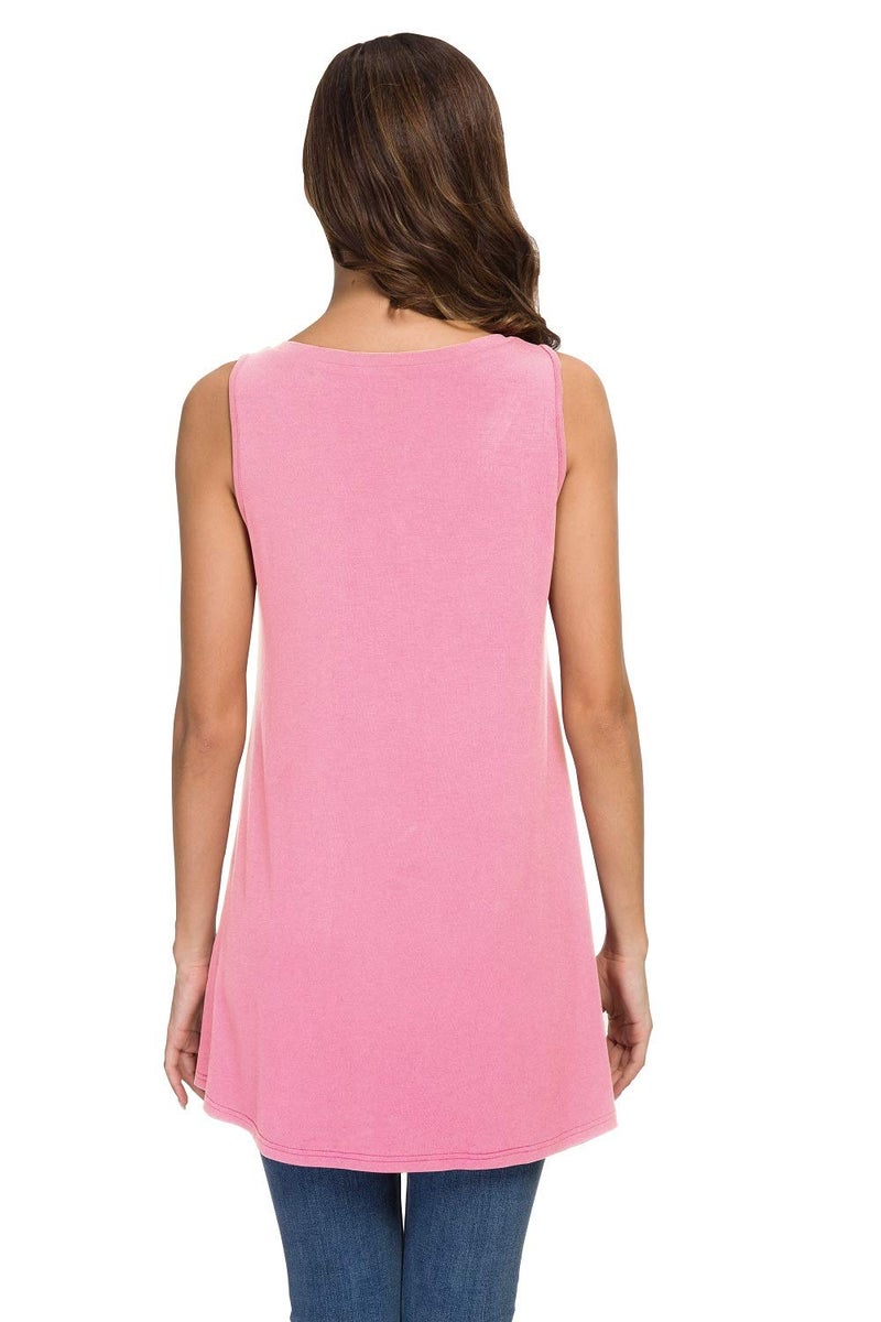 AWULIFFAN Women's V Neck Tank Tops Loose Casual Sleeveless Shirts Blouses (Pink,Large) - Image 2